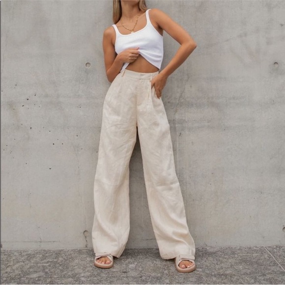 DISSH Norah Flax Natural Linen Pants Wide Leg - Picture 10 of 15